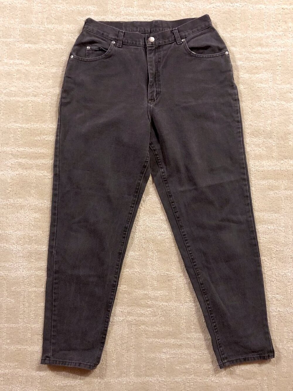 Vintage 90s Lee Riveted Charcoal Black High Rise Mom Jeans USA Made Size 28